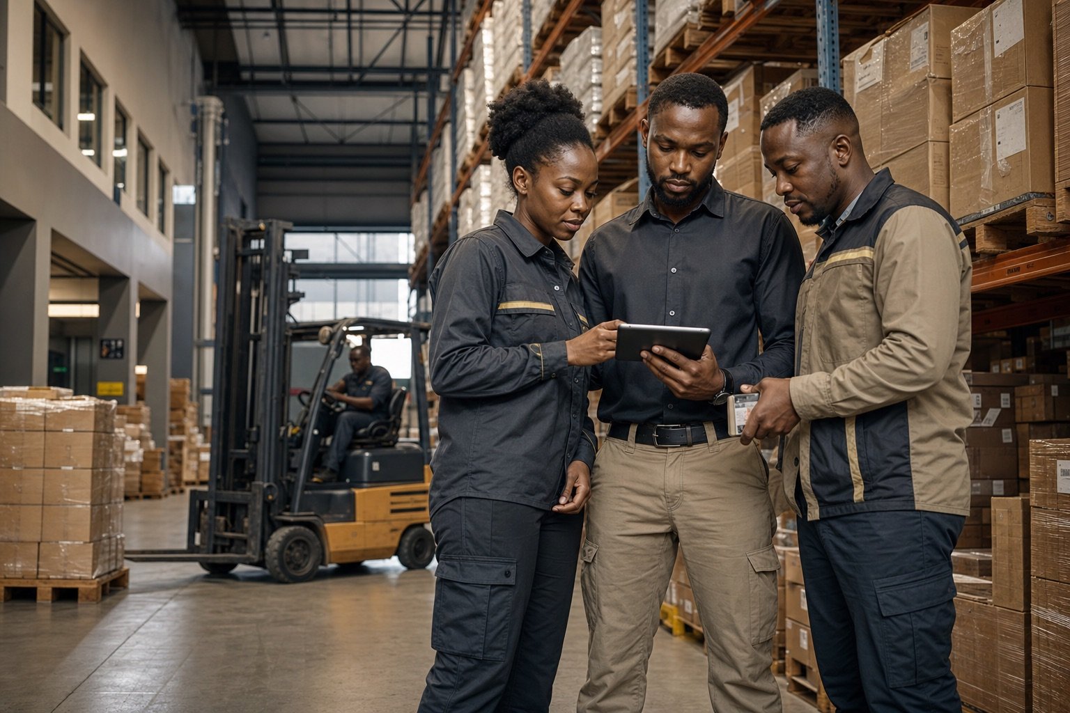 Equipa negra a coordenar uma operação de logística integrada
